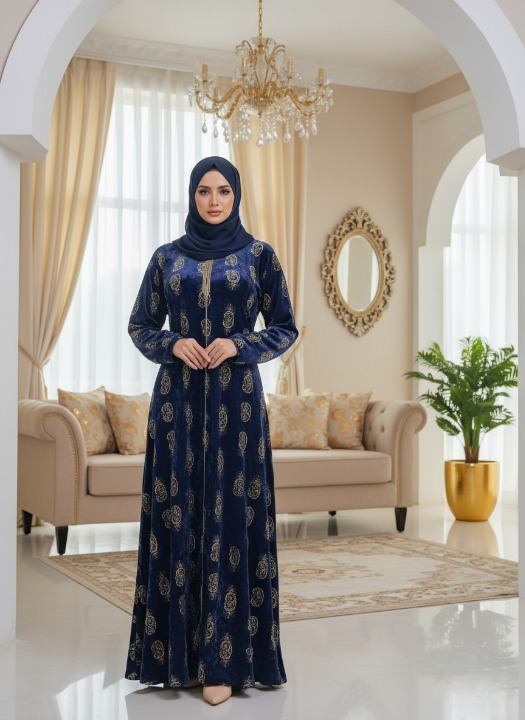 عباية قطيفة استقبال وخروج نسائية فاخرة – خامة جنجاه مستوردة – مطرزة وأنيقة – مقاس 1 من 60 حتى 85 كجم ومقاس 2 من 85 حتى 120 كجم