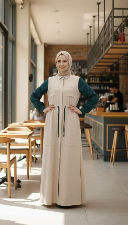 دريس شتوي حريمي – خامة روزلين فاخرة ناعمة – تصميم أنيق ودافئ للمحجبات – متوفر بالمقاسات من L حتى 3XL